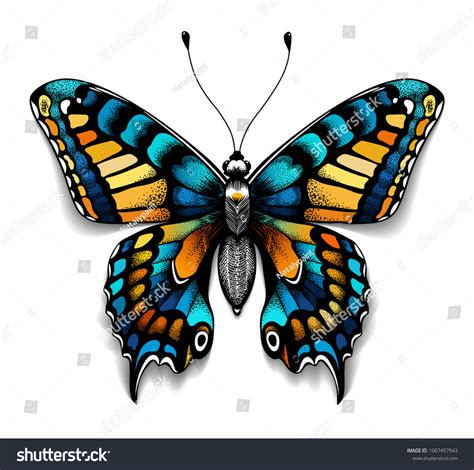 Beautiful Tattoo Your Chest Blue Machaon Stock Vector (Royalty Free ...