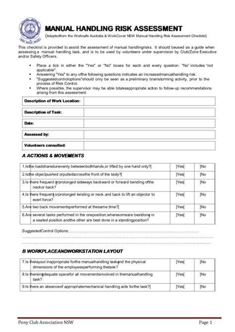 Manual Handling Risk Assessment Sample