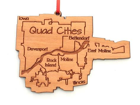 Quad Cities IA-IL Map Ornament Engraved Cities Iowa-illinois ...