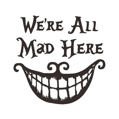 Removable We're All Mad Here Wall Quotes Sticker Funny Black Wallpaper Art Halloween Wall Decals ...