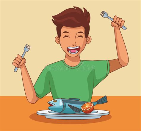 Young man and healthy food stock vector. Illustration of young - 126130006