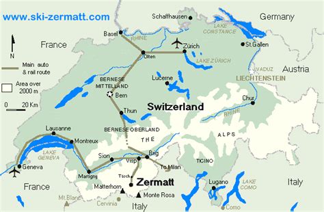 Large Map of Switzerland - highlighting Zermatt