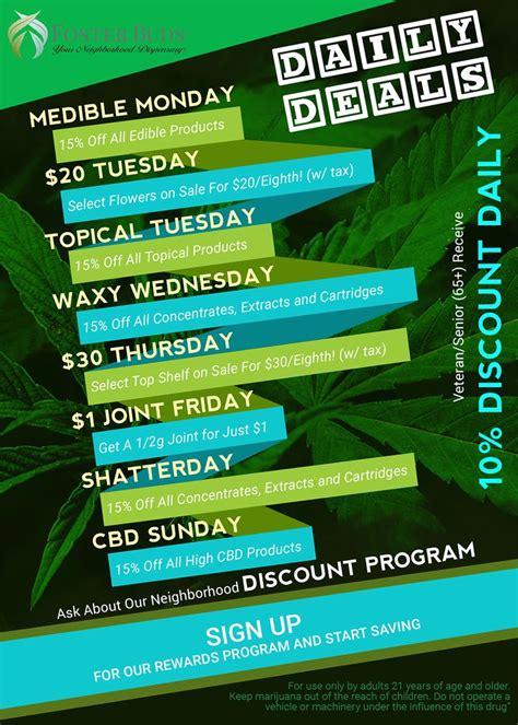 Dispensary Daily Deals | Rewards program, Menu inspiration, The fosters