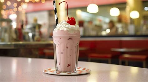 Cherry Milkshake in a Classic American Diner. food photography concept. Generative AI 32971618 ...