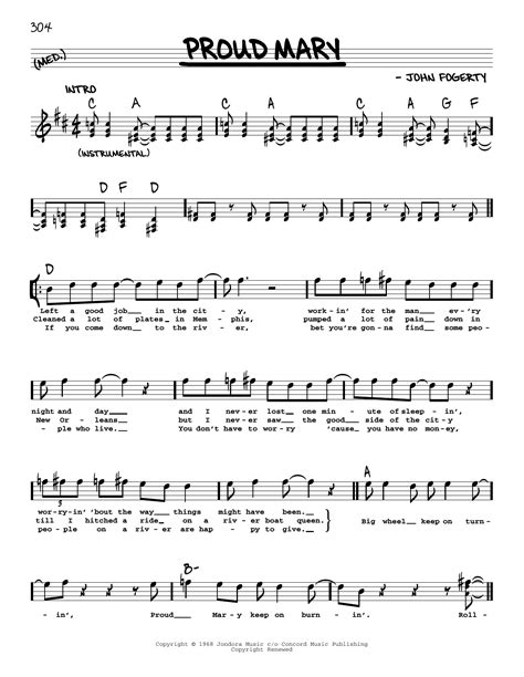 Proud Mary by Ike & Tina Turner Sheet Music for Real Book – Melody, Lyrics & Chords at Sheet ...