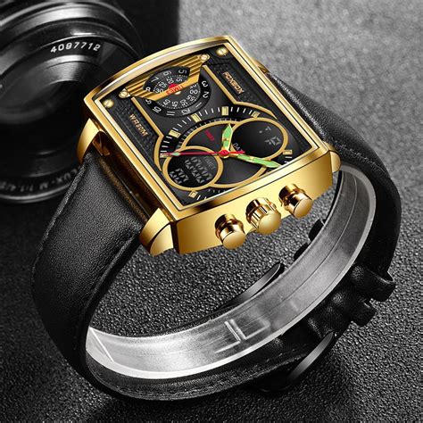 Men's Fashion Square Shape Dual Digital Display Waterproof Watch ...