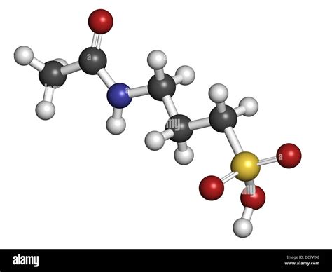 Acamprosate alcoholism treatment drug, chemical structure. Atoms are represented as spheres with ...