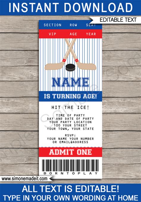 Hockey Ticket Invitations Template | Printable Birthday Party Invite