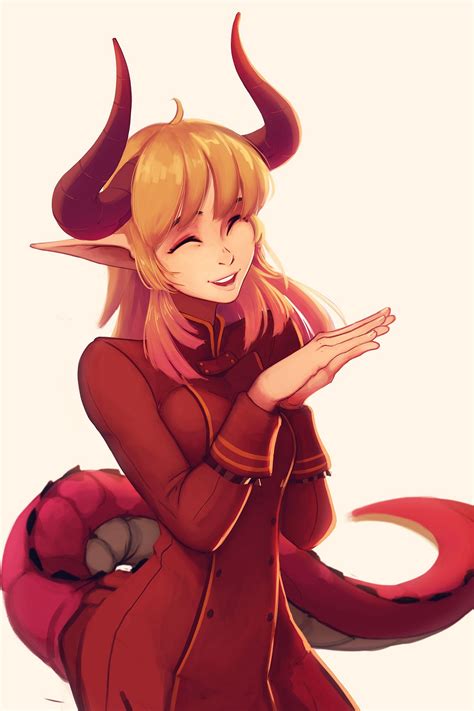 Pretty dragon girl with horns and tail [Artist: Raichiyo 33] - Original anime characters - Waifu ...