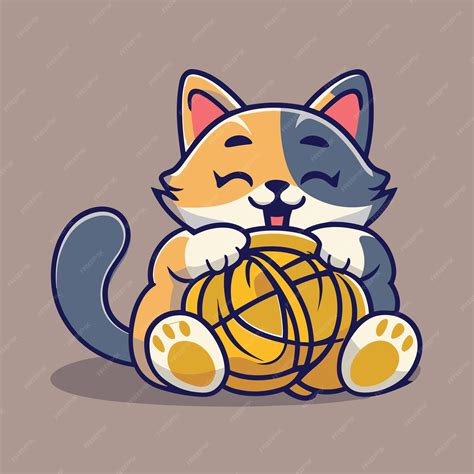 Premium Vector | Cute cat holding yarn ball cartoon vector icon ...