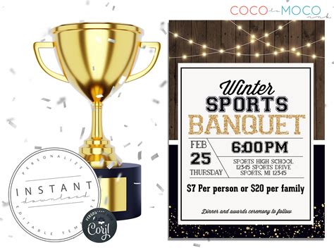 EDITABLE Winter Sports Banquet Invitation Template Club Player Awards ...