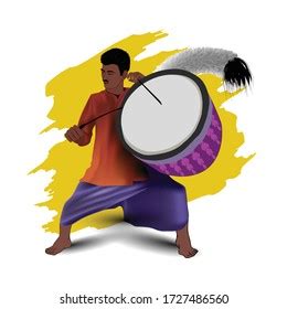 Illustration Dhaki Playing Dhak Dhol Folk Stock Vector (Royalty Free) 1727486560 | Shutterstock