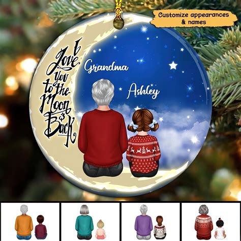 Grandma Grandkids On Moon Personalized Circle Ornament Family Custom S ...