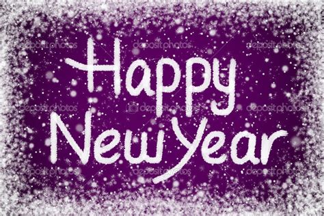 the words happy new year written in white on a purple background with snow flakes