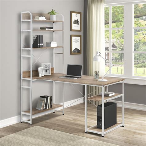 Buy Computer Desk with Storage Shelves Modern Writing Home Office Desks, Space-Saving Gaming ...