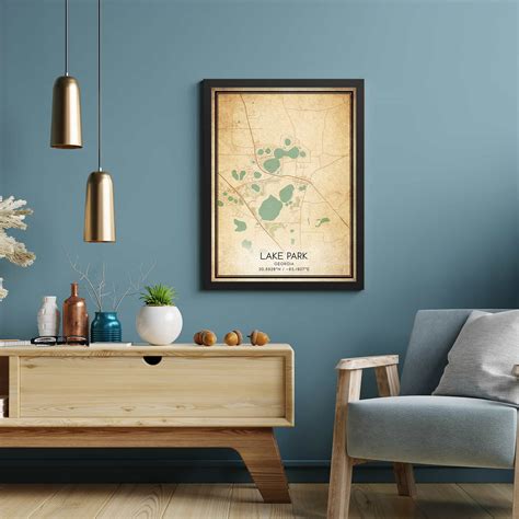 Vintage Lake Park Georgia Map Poster, Modern Home Decor Wall Art Print - Custom Maps & Posters