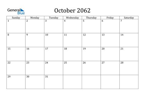 October 2062 Calendar - PDF Word Excel