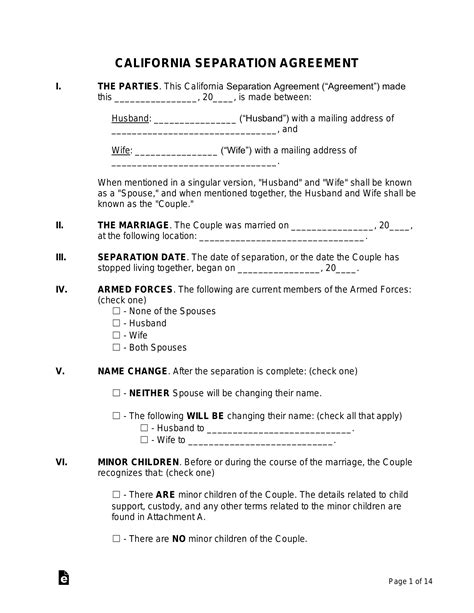 Free California Separation Agreement Template - PDF | Word – eForms