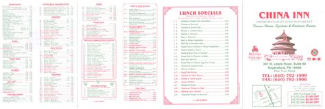 China Inn Menu - Berks Mont Menus