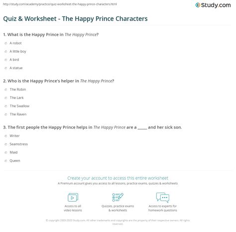 Quiz & Worksheet - The Happy Prince Characters | Study.com