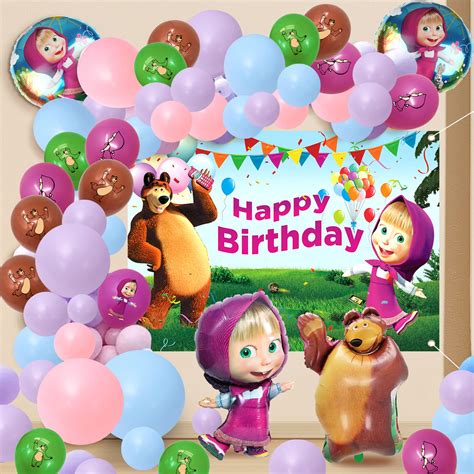 Buy 58 Pieces Masha and the Bear Birthday Decoration, Masha and Bear Balloons, Masha and Bear ...