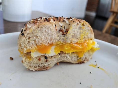 [Homemade] Egg and cheese on a homemade mini bagel : food