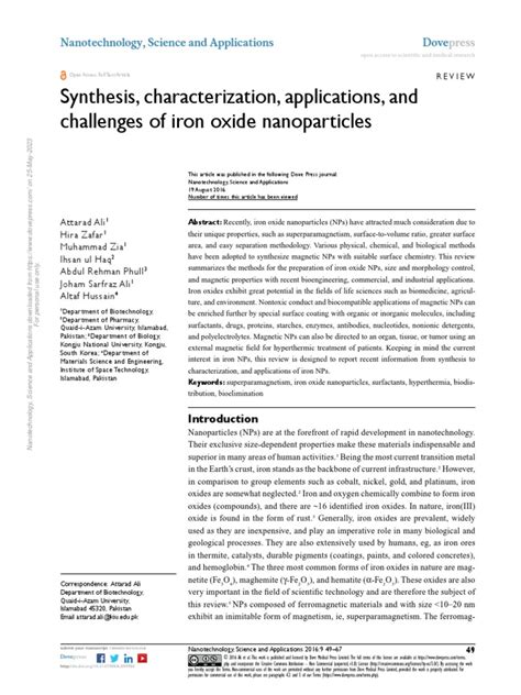 Synthesis, Characterization, Applications, and Challenges of Iron Oxide Nanoparticles | PDF ...