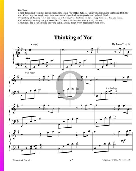 Thinking of You (Jason Tonioli) Piano Sheet Music - OKTAV