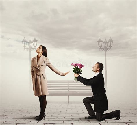 Woman Rejecting Man with Flowers Stock Image - Image of beautiful ...