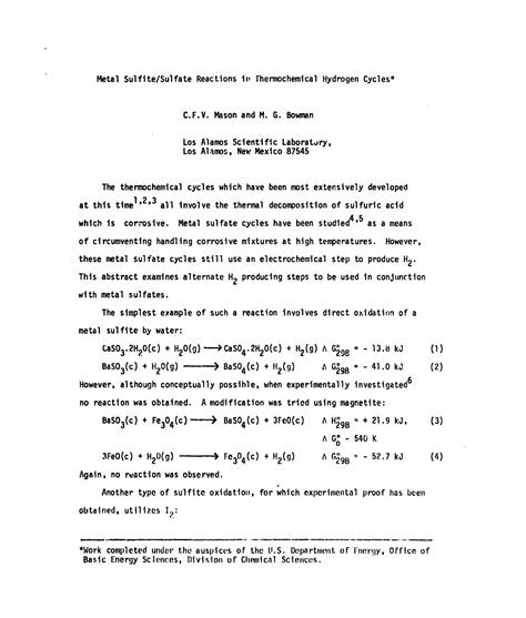 Metal sulfite/sulfate reactions in thermochemical hydrogen cycles - Page 2 of 5 - UNT Digital ...