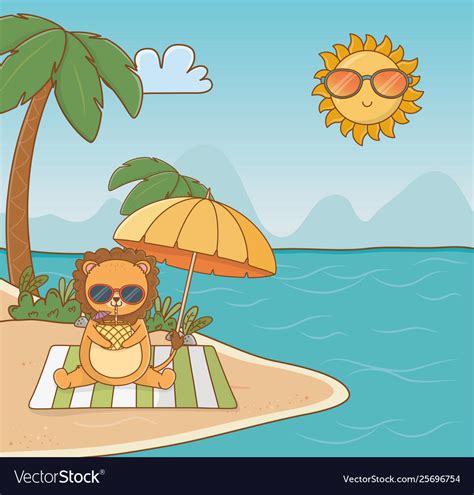 Lion cartoon and summer season design Royalty Free Vector