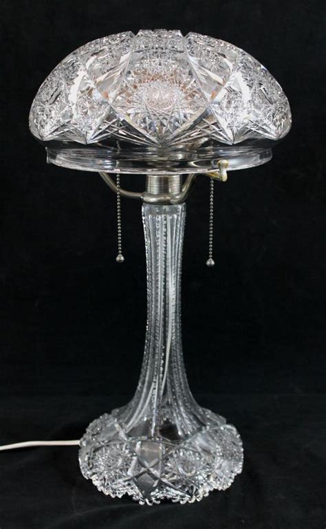Antique American Brilliant HAWKES Cut Glass Electric Table Lamp & Shade, NR