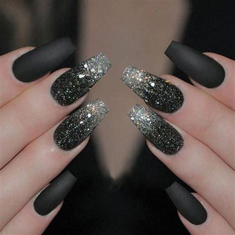 50 Sassy Black Nail Art Designs To Add Spark To Your Bold Look | Black nails with glitter, Prom ...