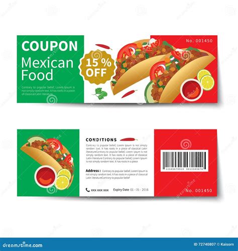 Mexican Food Coupon Discount Template Flat Design Stock Vector - Image: 72740807