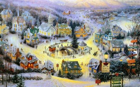 Thomas Kinkade Oil Paintings Character The town On Christmas Eve Art ...