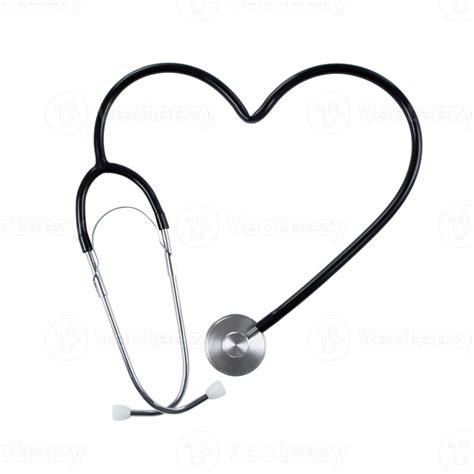 Black stethoscope with heart shape isolated on transparent background ...