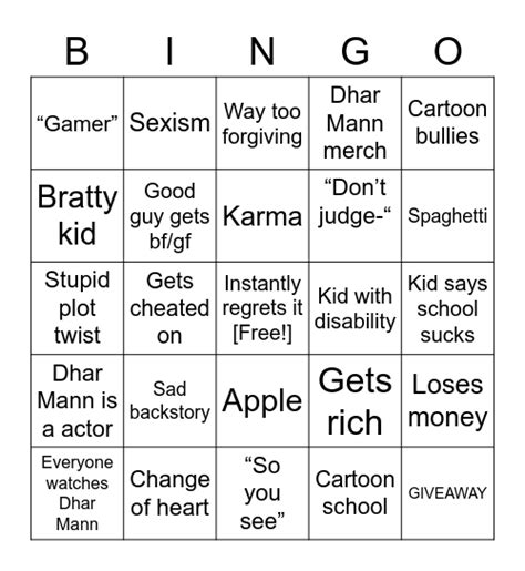 Dhar Mann Bingo Card