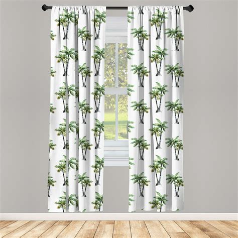 Palm Tree Curtains 2 Panels Set, Botanical Watercolor Artwork of Hawaiian Aloha Forest Palm ...