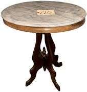 WOODEN SIDE TABLE W/ MARBLE TOP - TOP MAY NEED TO BE REATTACHED - DeLozier Realty & Auction