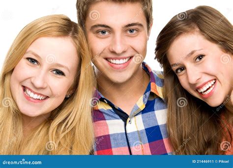 Three young people smiling stock image. Image of smiling - 21446911