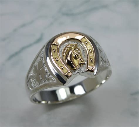 Horseshoe Ring, Gold Horseshoe, Silver and Gold Horseshoe Ring With Horse Head, Horseshoe Ring ...