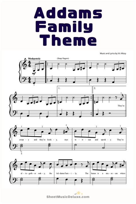 Addams Family Theme PDF download Easy Piano >> Sheet Music PDF Print | Addams family theme ...