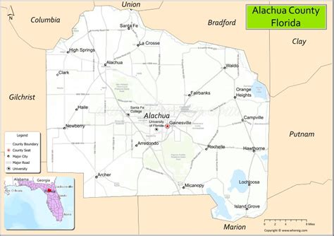 Alachua County Map, Florida, USA | Check Major Cities & Towns, County Facts & Location