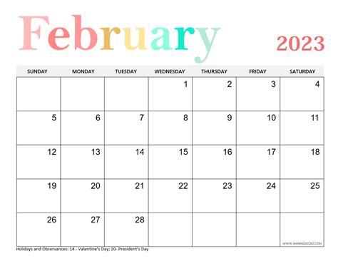 Editable February 2023 Calendar - Printable Template Calendar