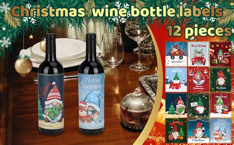 Amazon.com: Fuyamp 12 Pieces Christmas Wine Bottle Label Stickers Xmas ...