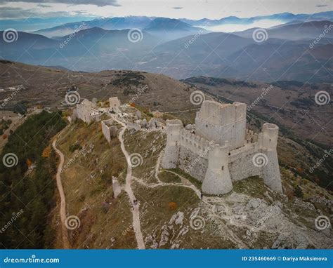 Aerial View Of Ruins Of Medieval Castle In Rocca Calascio In Abruzzo, Italy Stock Photo ...