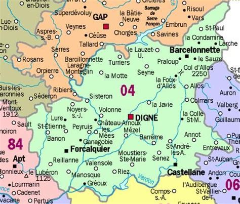 Carte géographique du département des Alpes-Haute-Provence | Haute provence, Alpes de haute ...