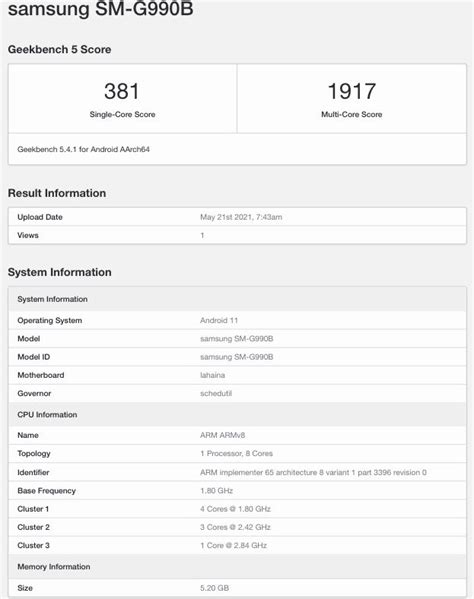 Samsung Galaxy S21 FE specs appear on Geekbench: Snapdragon 888 SoC ...