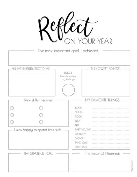 End Of Year Reflection Template