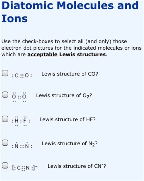 Solved Diatomic Molecules and Ions Use the check-boxes to | Chegg.com